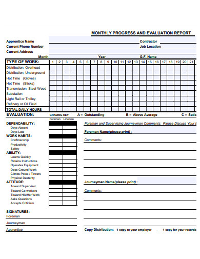 monthly progress and evaluation report template