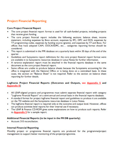 monthly project financial report