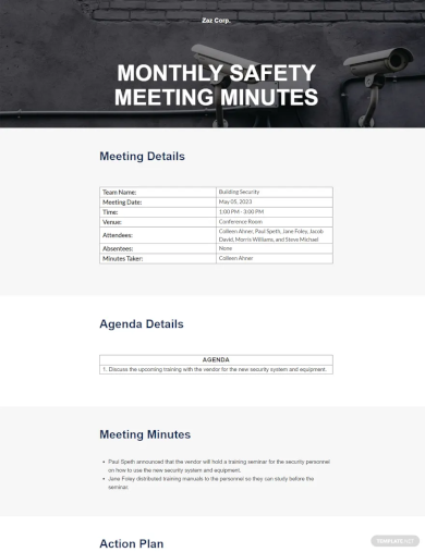 Monthly Safety Meeting Minutes Template