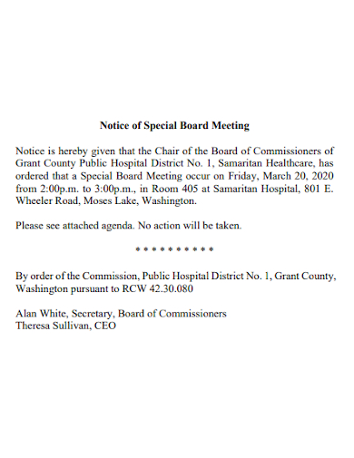 notice of special board meeting