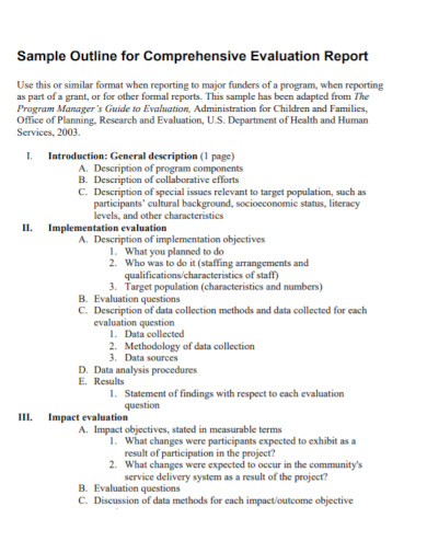outline for comprehensive evaluation report