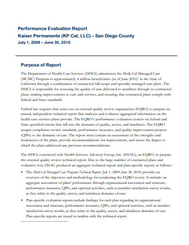 performance evaluation report in pdf