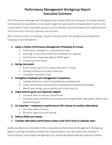 Performance Management Workgroup Report