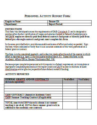 personnel activity report form