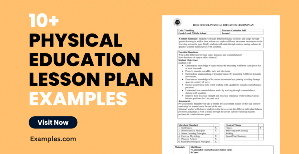 Physical Education Lesson Plan Examples