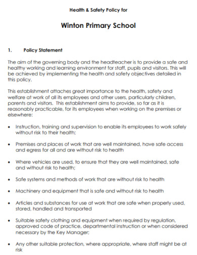primary school health and safety policy
