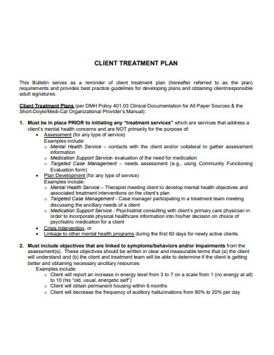 Printable Client Treatment Plan