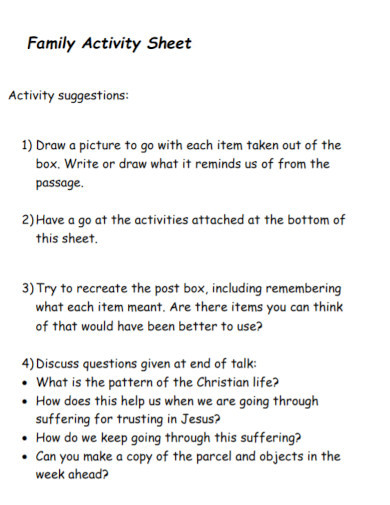 Family Activity Sheet - 9+ Examples, Format, Pdf