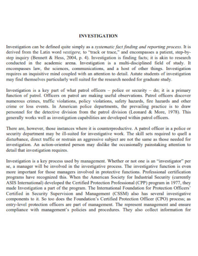 private officers investigative report