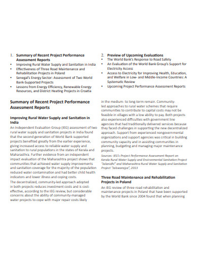 project performance assessment report