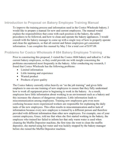 proposal for bakery employee training