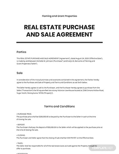 real estate purchase and sale agreement