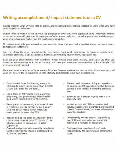 resume cv impact statement