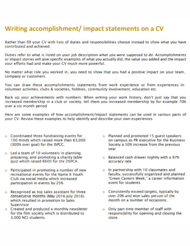 Resume CV Impact Statement