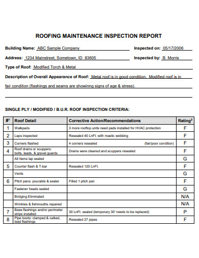 roofing maintenance inspection report