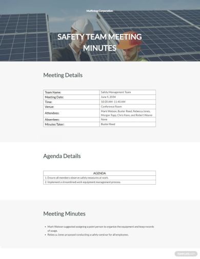 Safety Team Meeting Minutes Template