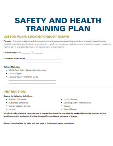 safety and health training plan template