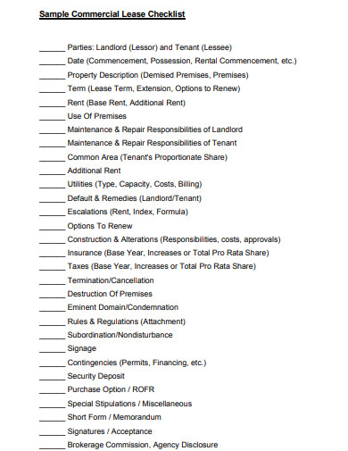sample commercial lease checklist