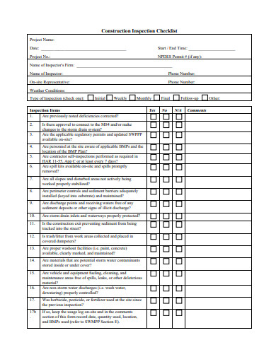 sample construction inspection checklist