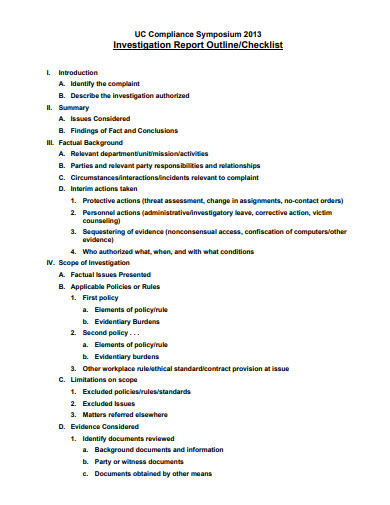 Sample Investigation Plan Outline