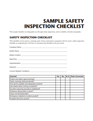 sample safety inspection checklist