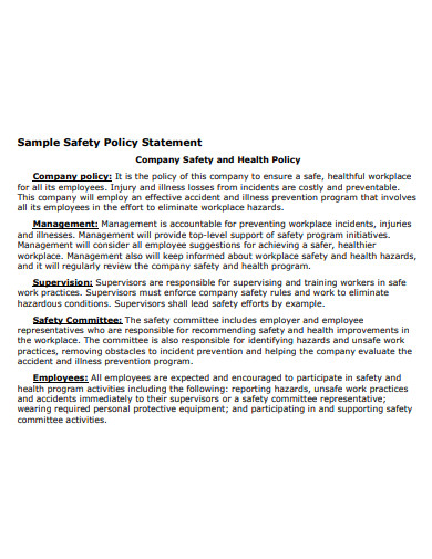 sample safety policy statement