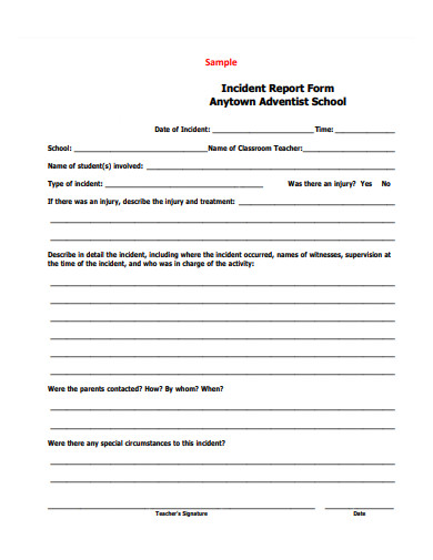 sample school incident report form
