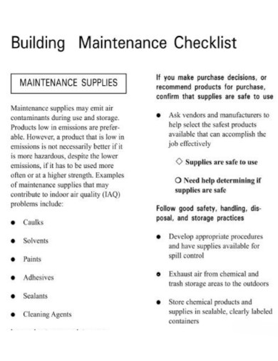 school building maintenance checklist