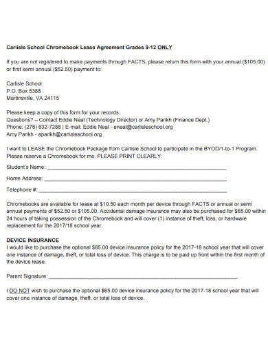 school chromebook lease agreement