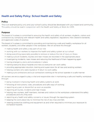 school health and safety policy template