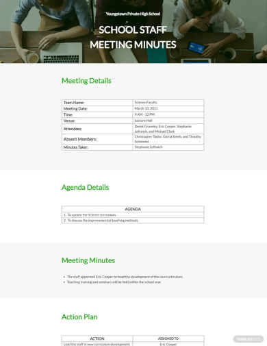 School Staff Meeting Minutes Template