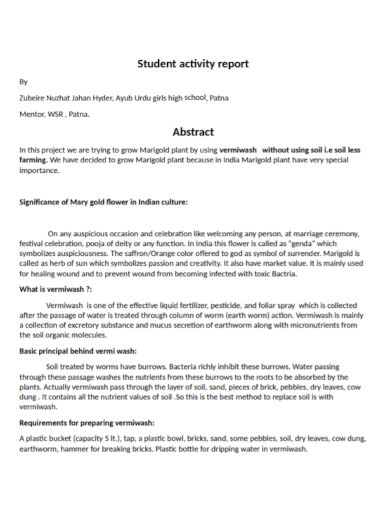 Student Activity Report - 10+ Examples, Format, Pdf | Examples