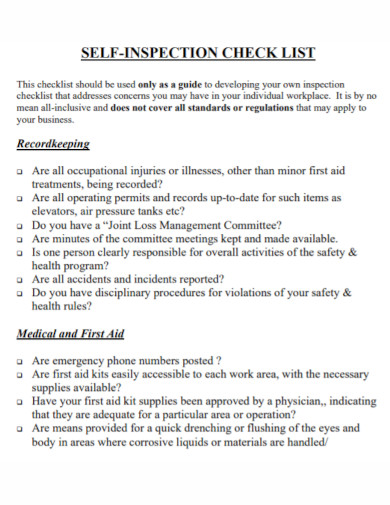 Self Inspection Checklist 10 Examples Format Pdf Examples 7247