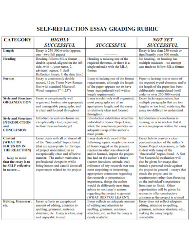 self reflection essay rubric