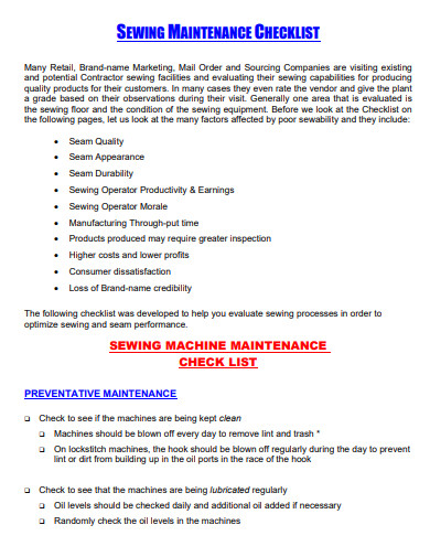 sewing machine maintenance checklist