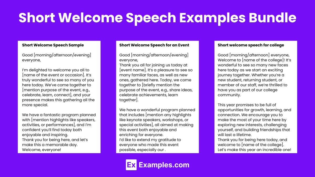 Short Welcome Speech Examples Bundle