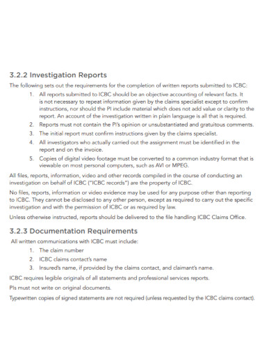 standard private investigative report