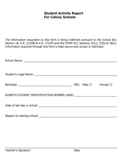 student activity report for colony schools