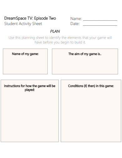 student game activity sheet