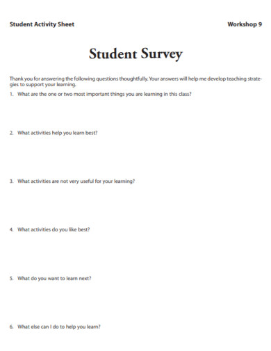 student survey activity sheet