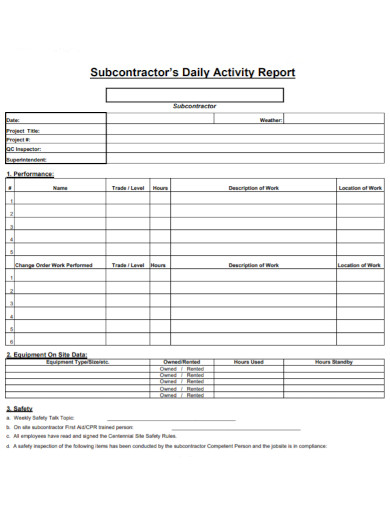 subcontractors daily activity report