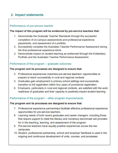 Performance Impact Statement - 10+ Examples, Format, Pdf | Examples