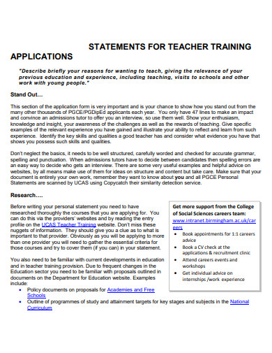 Teaching Training Profile Statement