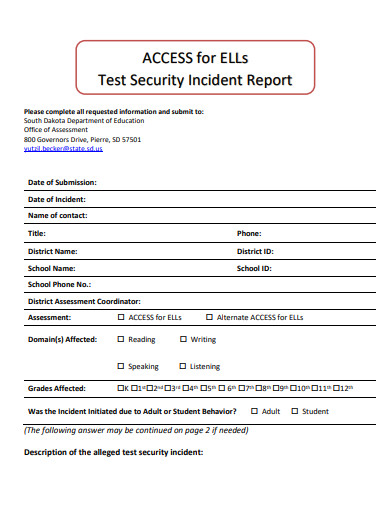 test security incident report