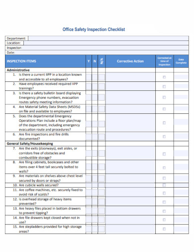 university office safety inspection checklist