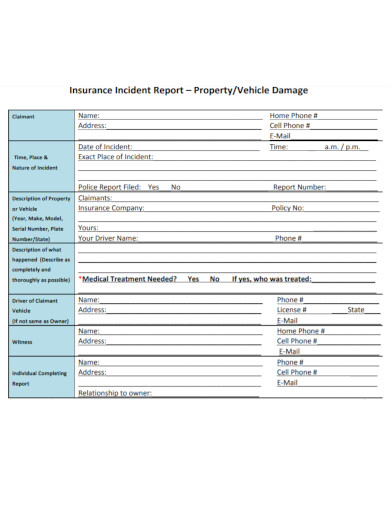vehicle damage insurance incident report