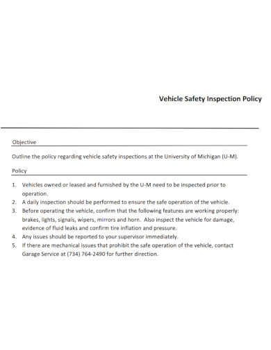 vehicle safety inspection policy 