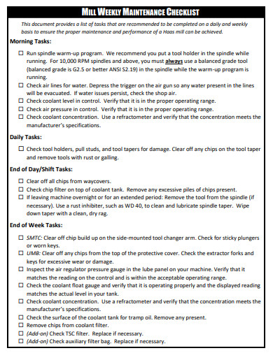 6+ Machine Maintenance Checklist Examples [ Sewing, Daily, Milling ...