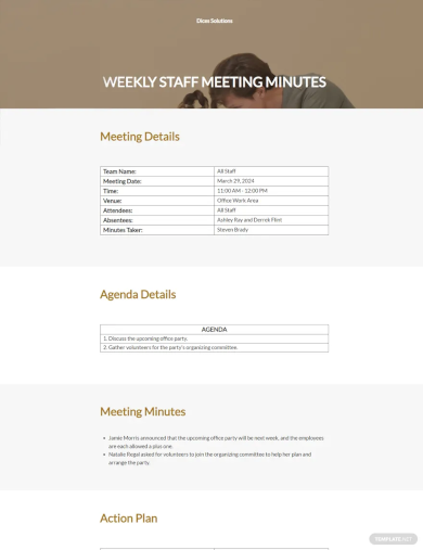 weekly staff meeting minutes template