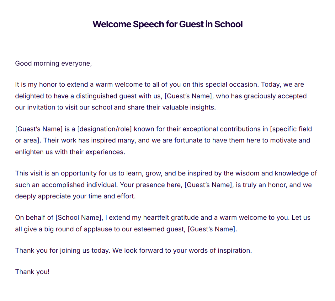 Welcome Speech for Guest in School